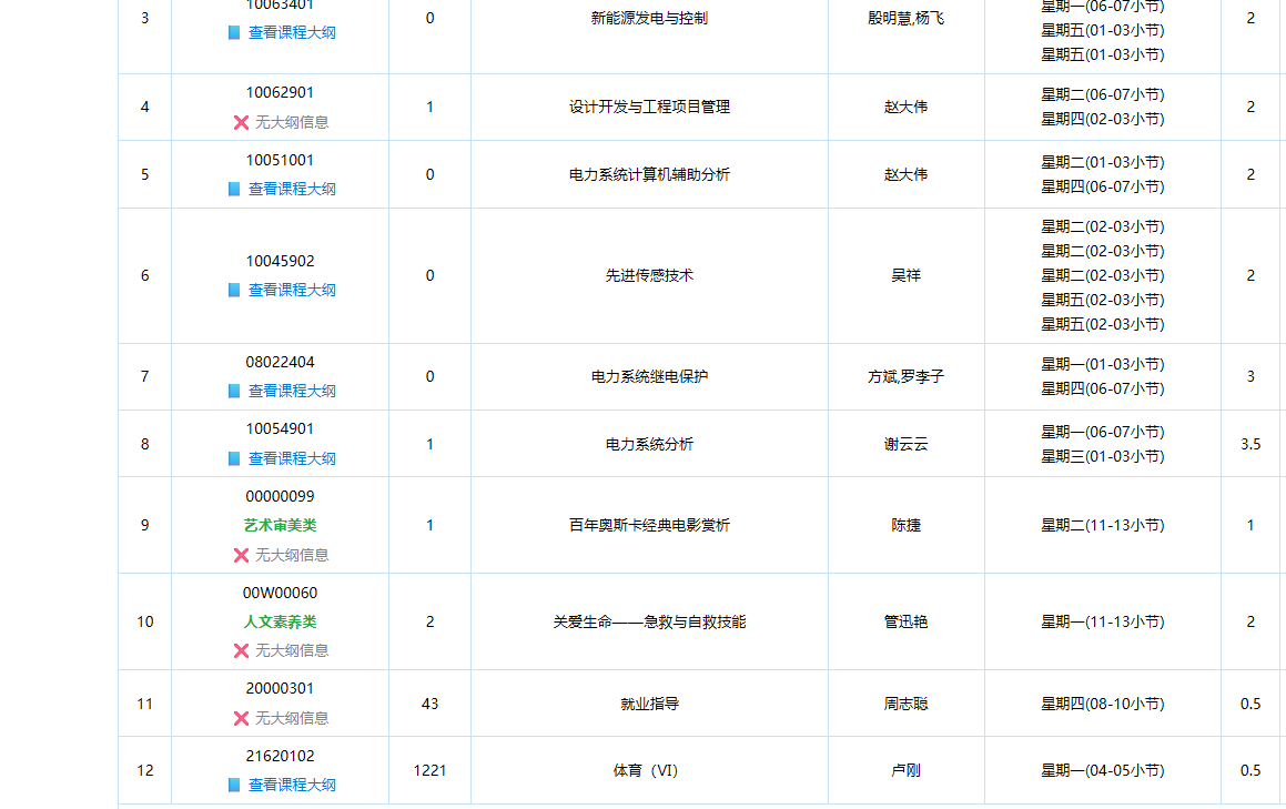 课表界面显示