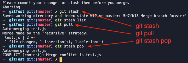 git stash-->git pull-->git stash pop