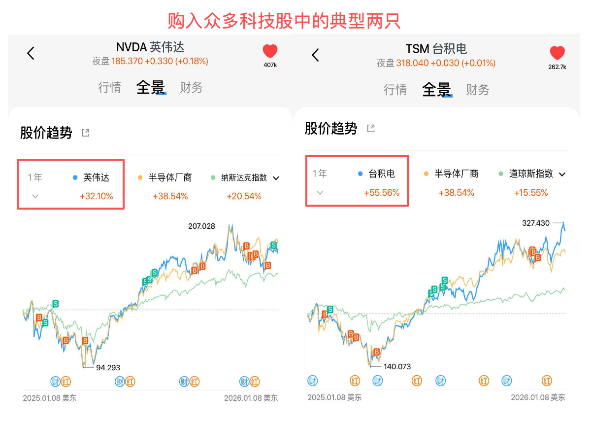 购入众多科技股中的典型两只