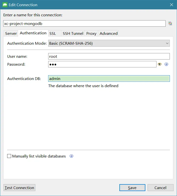 Studio 3T使用账户登陆