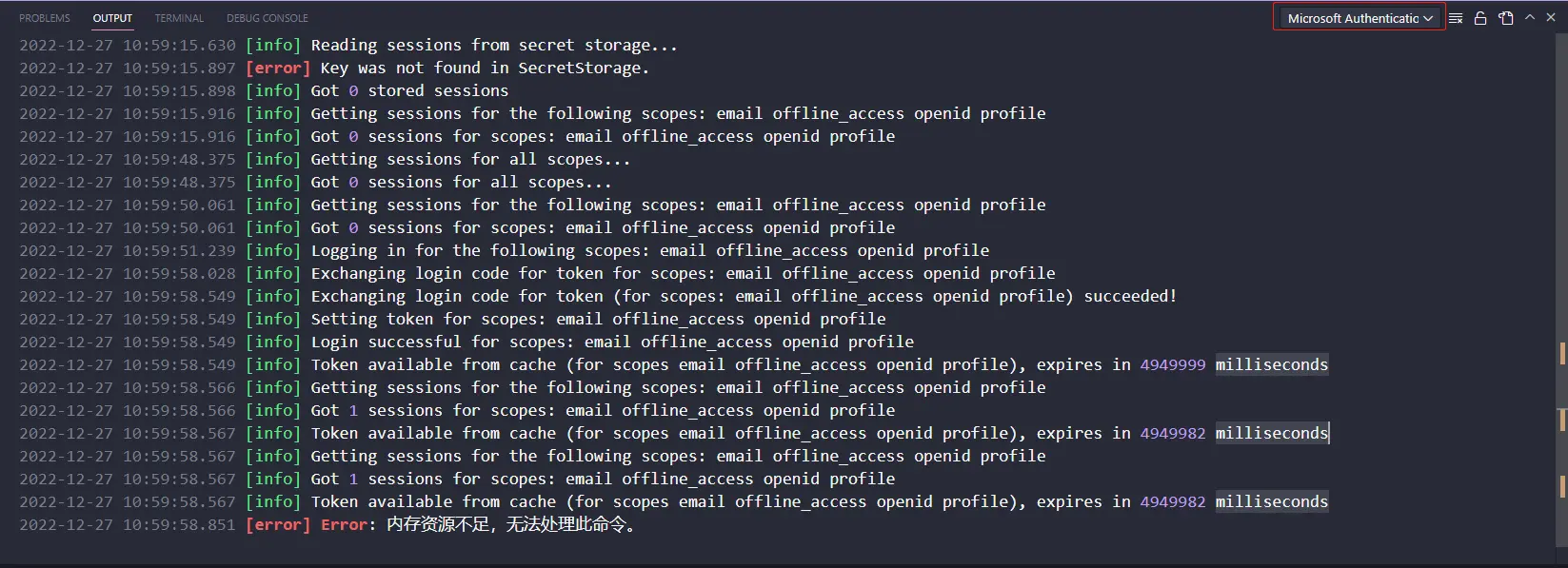 Microsoft Authenticatic output