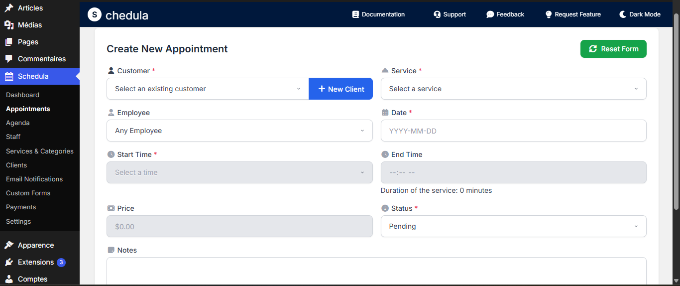 Create Appointment - Screenshot showing how to create a new appointment