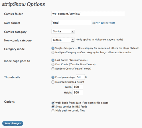 stripShow Options Page